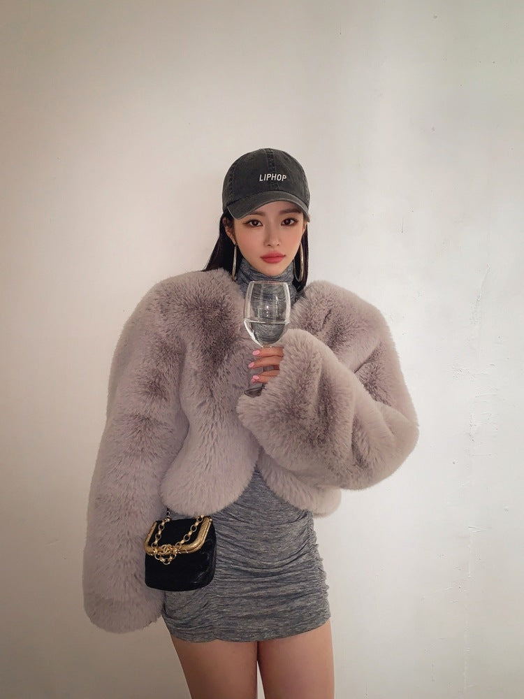Damen Oversized Plüschjacke mit langen Ärmeln R&B