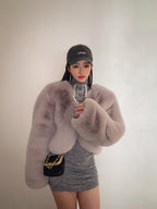 Damen Oversized Plüschjacke mit langen Ärmeln R&B