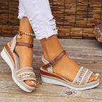 Damen Wedge-Sandalen mit dekorativem Textilband und modischem Absatz R&B