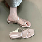 Damen elegante Flachsandalen mit geschmackvollem Kreuzriemen und bequemer Sohle R&B