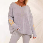 Damen grob gestrickter Pullover mit floralem Design und weitem Schnitt R&B