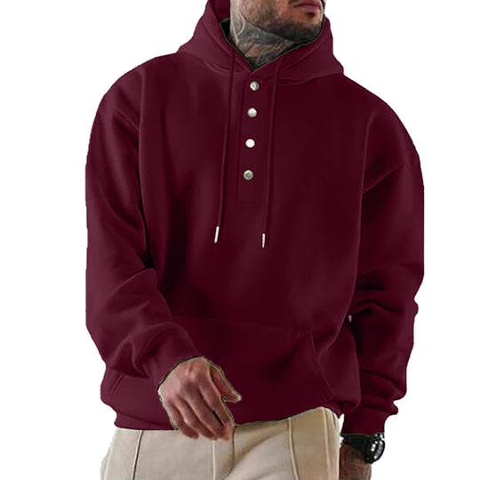 Herren Kapuzenpullover mit modischem Knopfverschluss und praktischer Kängurutasche R&B