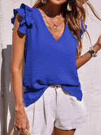 Damen Blusenshirt mit Rüschendetails und V-Ausschnitt R&B