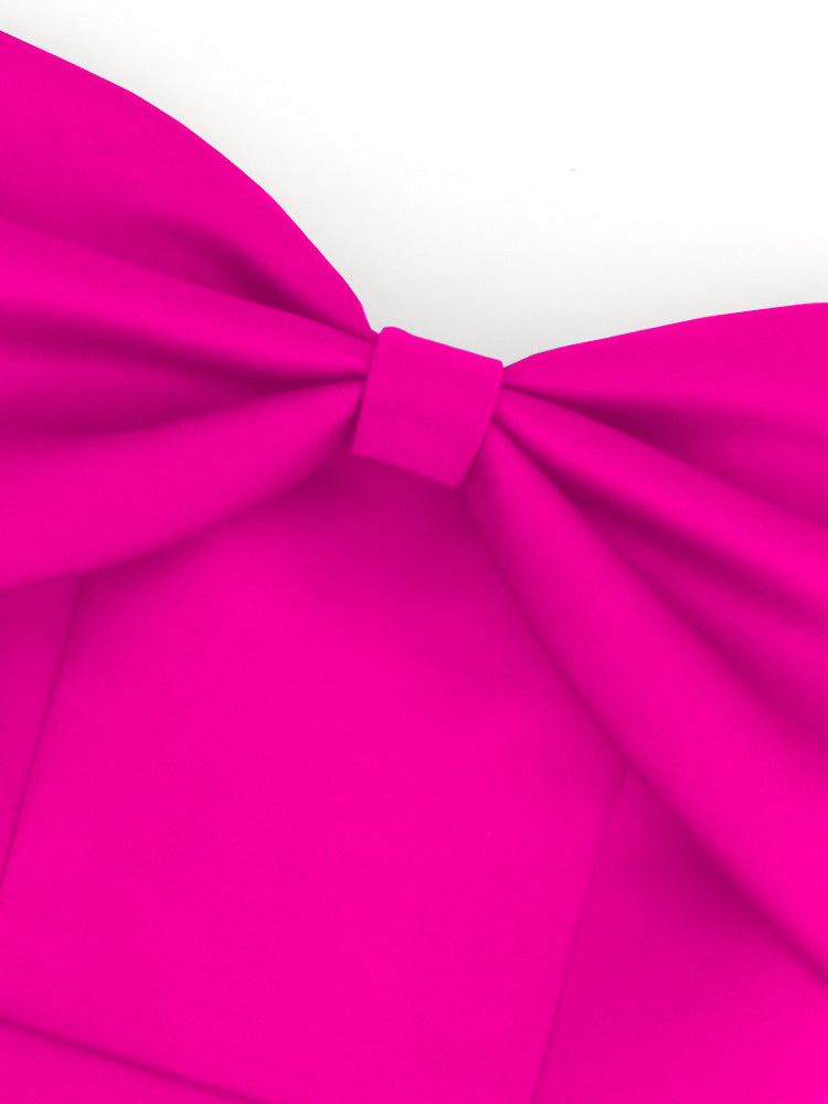 Damen figurbetontes Kleid mit schulterfreiem Design und voluminösem Schleifenakzent R&B