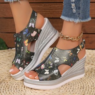 Damen Wedge-Pantoletten mit floralem Design und komfortablem Fußbett R&B 1782111804
