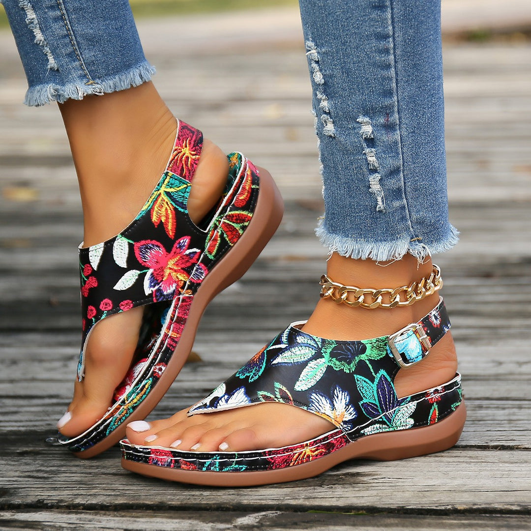 Damen Riemchen-Sandalen mit floralen Mustern und anatomischer Fußbettgestaltung R&B
