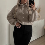 Damen Strickjacke mit modischem Kragen und Knopfdetails R&B