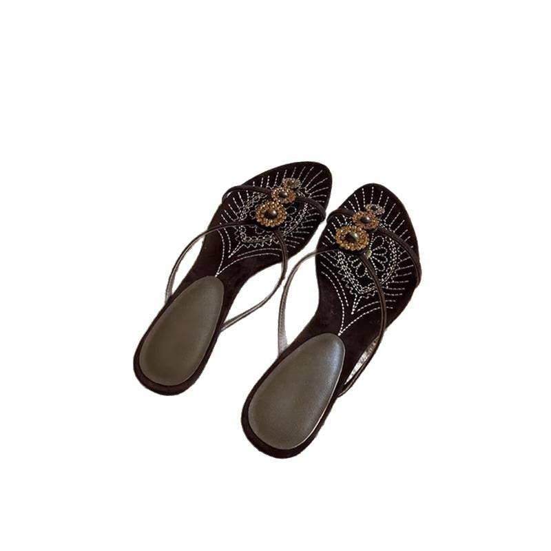 Damen Elegante Zehentrenner-Sandalen mit funkelndem Strass-Design R&B