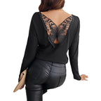 Damen Langarmshirt mit exklusivem Spitzen-Ausschnitt R&B