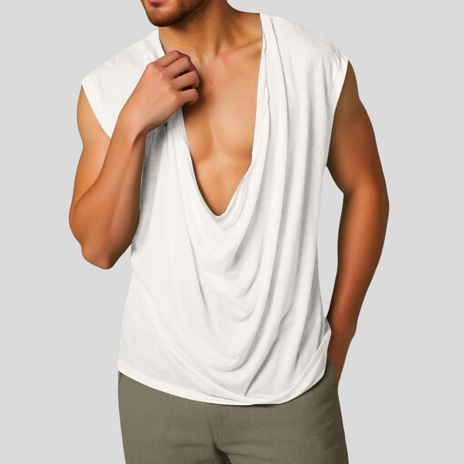 Damen nan drapiertes Longtop mit tiefem Wasserfall-Rücken und überschnittener Schulter R&B