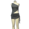 Damen asymmetrisches Wickelkleid mit Raffungen R&B