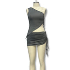 Damen asymmetrisches Wickelkleid mit Raffungen R&B
