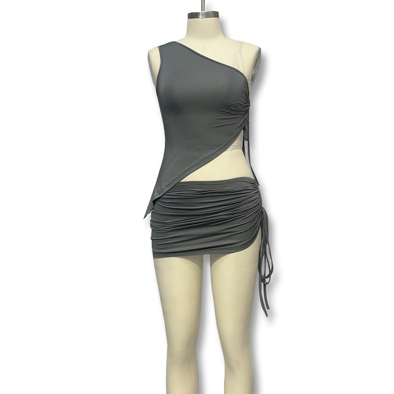 Damen asymmetrisches Wickelkleid mit Raffungen R&B