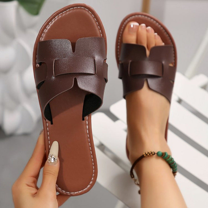 Damen nan flache Pantolette mit geschlitztem Riemen-Design und gepolstertem Komfortfußbett R&B