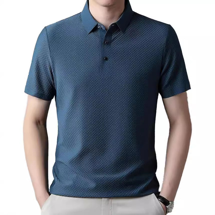 Herren nan strukturiertes Kurzarm-Polo mit spitzem Hemdkragen und Dreiknopfblende R&B