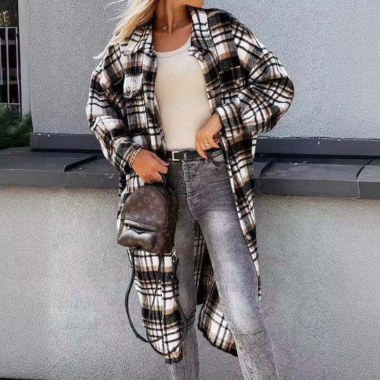 Damen Karierter Hemdblusenmantel aus weichem Baumwollmix R&B
