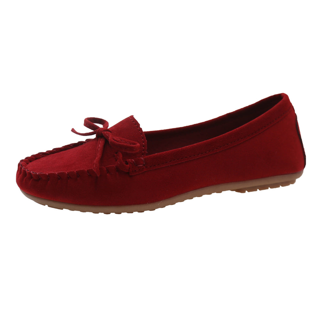 Damen Mokassins aus weichem Veloursleder mit dekorativem Band R&B