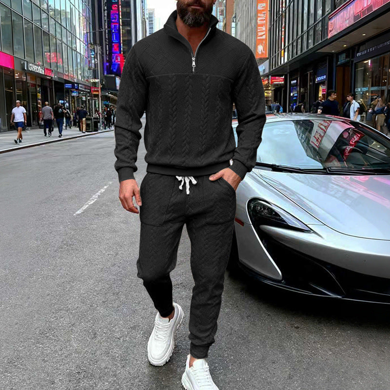 Herren sportliches Freizeit-Set mit strukturiertem Sweatstoff und seitlichen Reißverschlusstaschen R&B