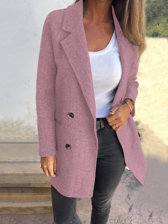 R&B | Übercoat - Tailored Fit - Wollmischung - Doppelreiher - Reverskragen - Fischgradmuster