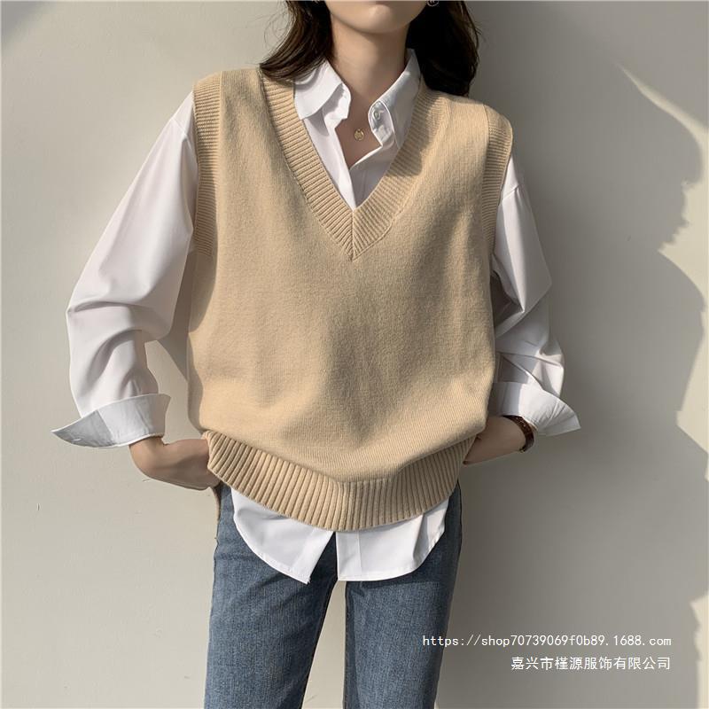 Damen Ärmellose Strickweste mit V-Ausschnitt und Rippdetails R&B