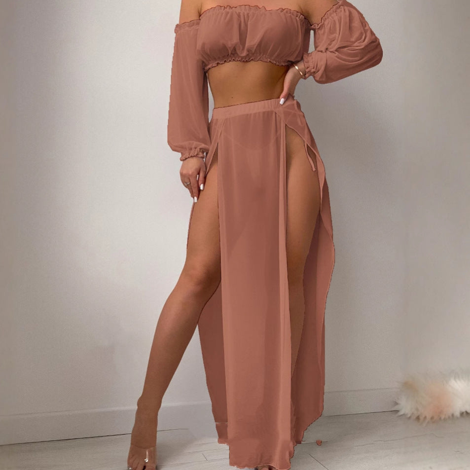 Damen Elegantes Strandkleid mit schulterfreiem Design und tiefen Seitenschlitzen R&B