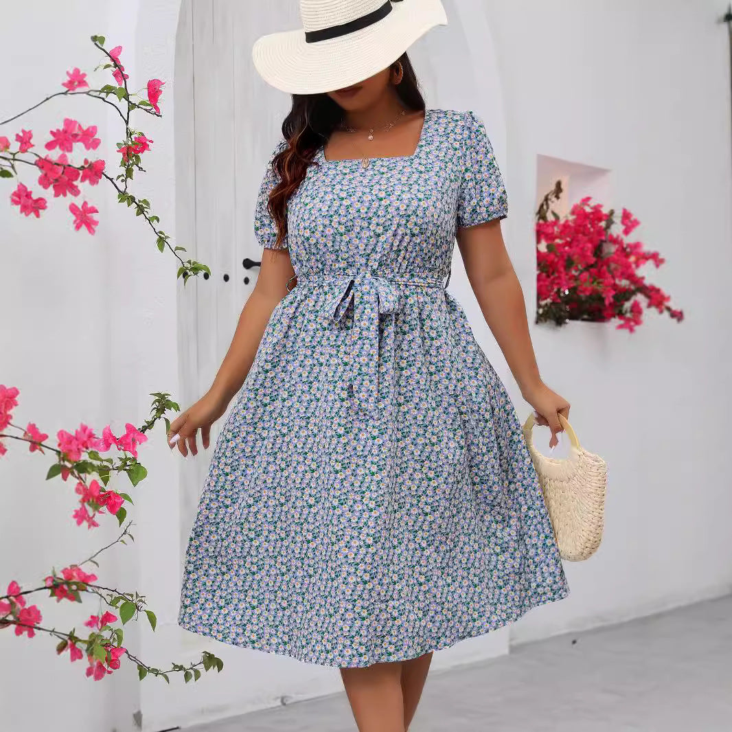 Damen Midi Kleid mit floralem Allover-Print und Puffärmeln R&B