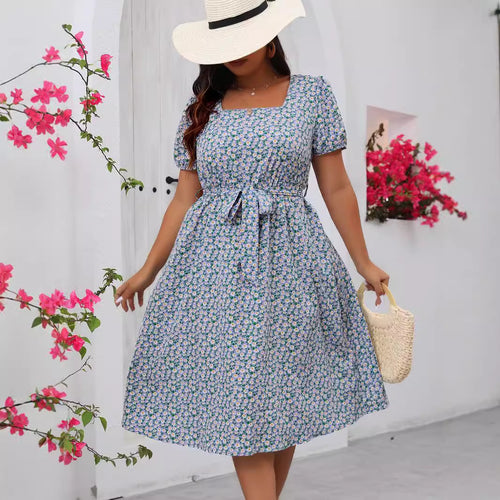 Damen Midi Kleid mit floralem Allover-Print und Puffärmeln R&B