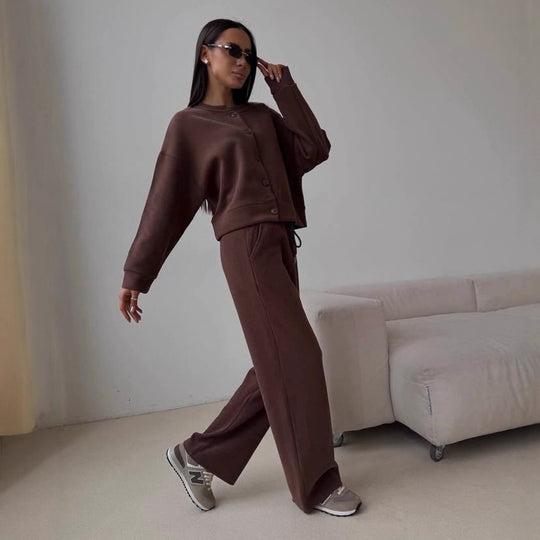 Damen Komfortables Lounge-Set mit Knopfdetails und elastischen Bündchen R&B