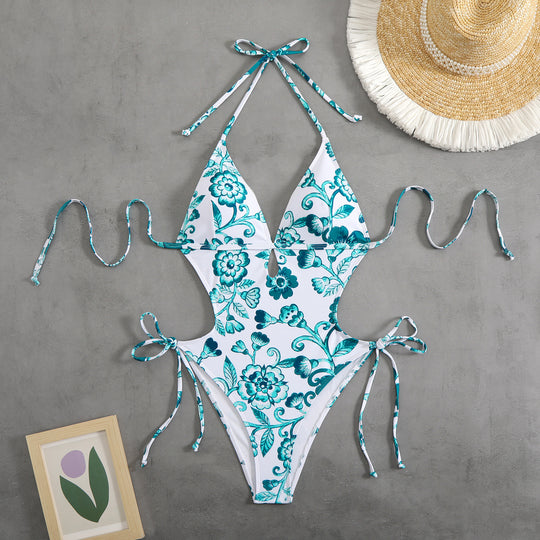 Damen ganzflächiger Bikini mit verspieltem floralen Design R&B