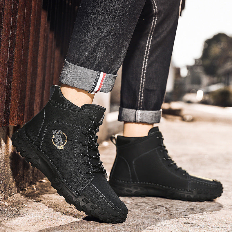Damen robuste Schnürboots aus Kunstleder mit rutschfester Profilsohle
