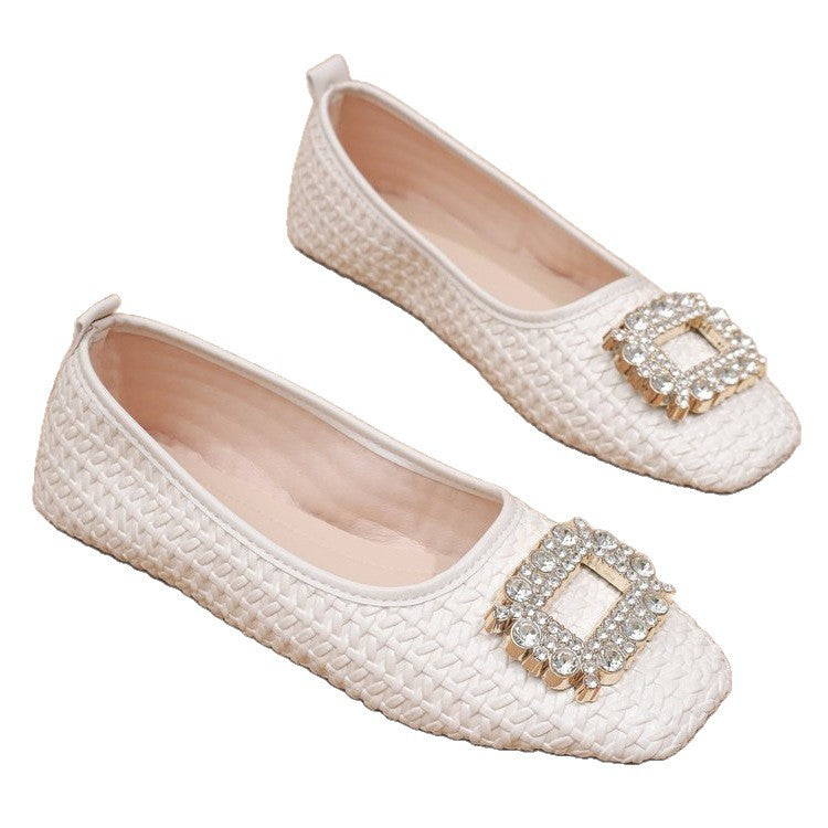 Damen elegante Ballerinas mit funkelndem Schmuckelement R&B