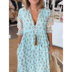 Damen Boho-Stil Kleid mit geflochtener Schnürung und handgefertigten Details R&B