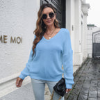 Damen V-Ausschnitt Strickpullover mit strukturierter Oberfläche und lässigem Schnitt R&B