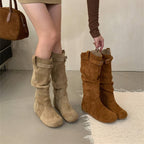 Damen Elegant gefaltete Langschaftstiefel mit modischen Schnallendetails R&B