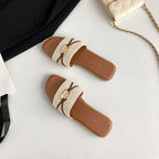 Damen modische Riemensandalen mit dekorativem Goldakzent und komfortablem Fußbett R&B