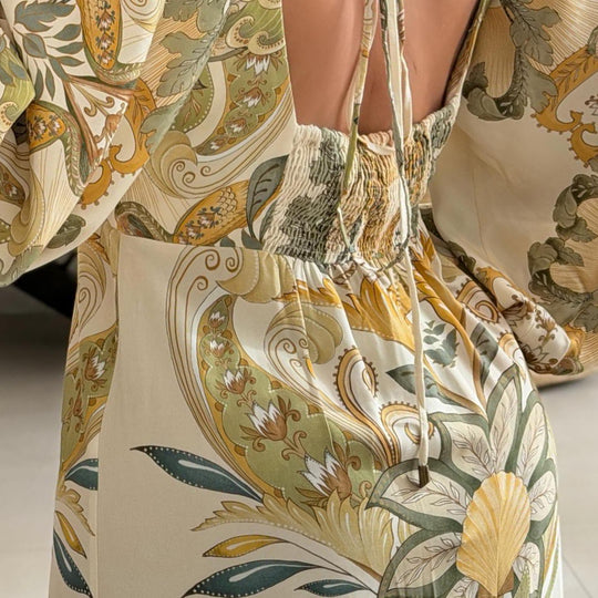 Damen Maxikleid mit kunstvollem Floral-Design und tiefem V-Ausschnitt R&B