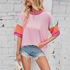 Damen lässiges T-Shirt mit farbenfrohen Ärmeln und weitem Schnitt R&B