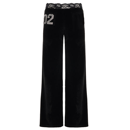 Damen elegante Flared-Hose aus weichem Material mit Spitzenbund und Glitzerakzenten R&B