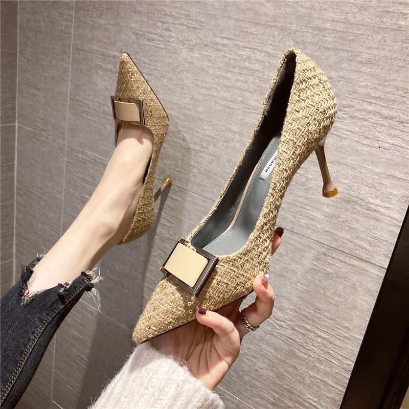 Damen elegante spitze Pumps mit Glitzer-Akzent und moderner Schnallenverzierung R&B