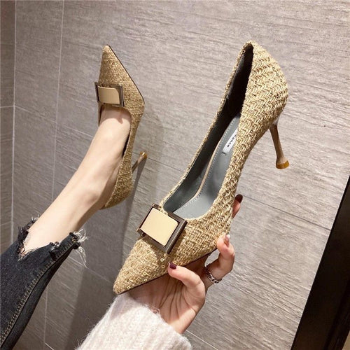 Damen elegante spitze Pumps mit Glitzer-Akzent und moderner Schnallenverzierung R&B