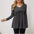 Damen V-Ausschnitt Langarmshirt mit Rüschendetail R&B