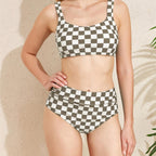 Damen Bikini-Set mit modischem Karomuster und hohem Bund R&B