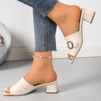 Damen modische Mules mit Blockabsatz und dekorativem Schnallen-Detail R&B
