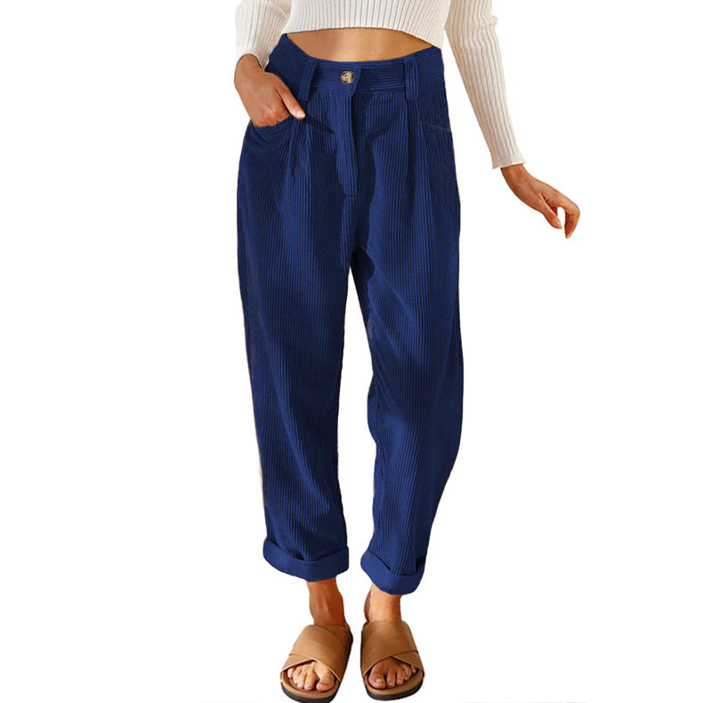 Damen modische Cordhose mit hohem Bund und weitem Bein R&B