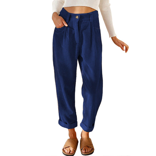 Damen modische Cordhose mit hohem Bund und weitem Bein R&B