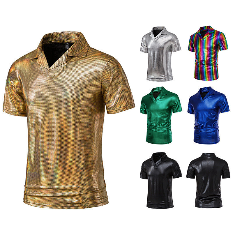 Herren glänzendes Kurzarmhemd mit modernem Design R&B