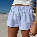 Damen bequeme Baumwollshorts mit Knopfdetails R&B