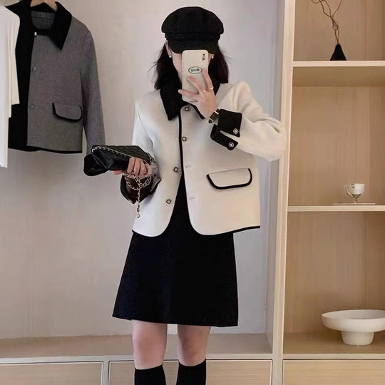 Damen elegante Kurzjacke mit kontrastierenden Details R&B