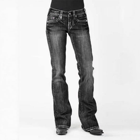 Damen elegante Bootcut Jeans mit hohem Bund und dezenter Waschung