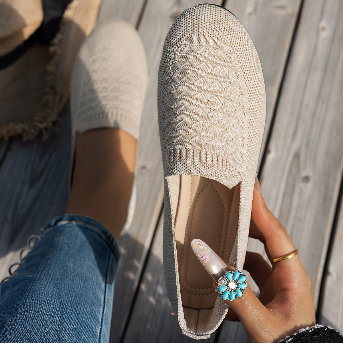 Damen komfortable Slipper mit innovativem Strickdesign R&B